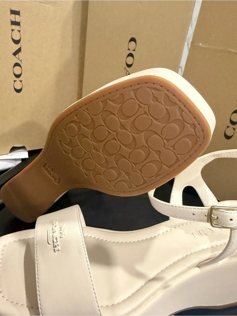Coach Cream Platform Sandals